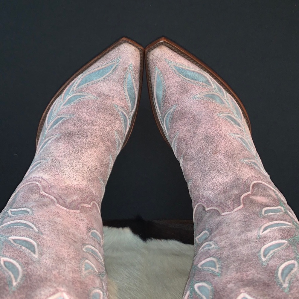 OLD GRINGO Vintage Pink Blue Leather Floral Tall Cowgirl Cowboy Western Boots 7 - Picture 6 of 10